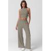 imageQINSEN Womens 2 Piece Sets Summer Ribbed Knit Crop Tank Tops Wide Leg Pants Sleeveless TracksuitSage Green
