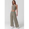 imageQINSEN Womens 2 Piece Sets Summer Ribbed Knit Crop Tank Tops Wide Leg Pants Sleeveless TracksuitSage Green