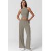 imageQINSEN Womens 2 Piece Sets Summer Ribbed Knit Crop Tank Tops Wide Leg Pants Sleeveless TracksuitSage Green