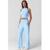 imageQINSEN Womens 2 Piece Sets Summer Ribbed Knit Crop Tank Tops Wide Leg Pants Sleeveless TracksuitSky Blue