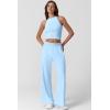 imageQINSEN Womens 2 Piece Sets Summer Ribbed Knit Crop Tank Tops Wide Leg Pants Sleeveless TracksuitSky Blue