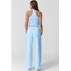imageQINSEN Womens 2 Piece Sets Summer Ribbed Knit Crop Tank Tops Wide Leg Pants Sleeveless TracksuitSky Blue