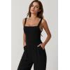 imageQINSEN Womens Casual Loose Overalls Jumpsuit Square Neck One Piece Sleeveless Wide Leg Rompers OutfitsBlack