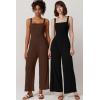 imageQINSEN Womens Casual Loose Overalls Jumpsuit Square Neck One Piece Sleeveless Wide Leg Rompers OutfitsChestnut