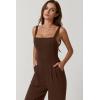imageQINSEN Womens Casual Loose Overalls Jumpsuit Square Neck One Piece Sleeveless Wide Leg Rompers OutfitsChestnut