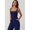 imageQINSEN Womens Casual Loose Overalls Jumpsuit Square Neck One Piece Sleeveless Wide Leg Rompers OutfitsNavy Blue