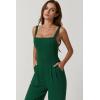 imageQINSEN Womens Casual Loose Overalls Jumpsuit Square Neck One Piece Sleeveless Wide Leg Rompers OutfitsPine Green