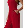 imageQINSEN Womens Casual Loose Overalls Jumpsuit Square Neck One Piece Sleeveless Wide Leg Rompers OutfitsRed