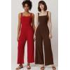 imageQINSEN Womens Casual Loose Overalls Jumpsuit Square Neck One Piece Sleeveless Wide Leg Rompers OutfitsRed