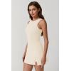 imageQINSEN Womens Crew Neck Tennis Dress Sleeveless Side Slit Golf Athletic Dress Build in Shorts with PocketsBeige
