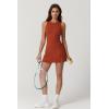 imageQINSEN Womens Crew Neck Tennis Dress Sleeveless Side Slit Golf Athletic Dress Build in Shorts with PocketsBrick Red