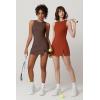 imageQINSEN Womens Crew Neck Tennis Dress Sleeveless Side Slit Golf Athletic Dress Build in Shorts with PocketsBrick Red