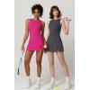 imageQINSEN Womens Crew Neck Tennis Dress Sleeveless Side Slit Golf Athletic Dress Build in Shorts with PocketsMagenta