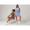 imageQINSEN Womens Crewneck Twist Front Sleeveless Crop Top Tank Drawstring Shorts Casual 2PCS Lounge SetsAiry Blue