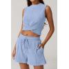 imageQINSEN Womens Crewneck Twist Front Sleeveless Crop Top Tank Drawstring Shorts Casual 2PCS Lounge SetsAiry Blue