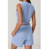 imageQINSEN Womens Crewneck Twist Front Sleeveless Crop Top Tank Drawstring Shorts Casual 2PCS Lounge SetsAiry Blue