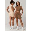 imageQINSEN Womens Crewneck Twist Front Sleeveless Crop Top Tank Drawstring Shorts Casual 2PCS Lounge SetsApricot