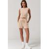 imageQINSEN Womens Crewneck Twist Front Sleeveless Crop Top Tank Drawstring Shorts Casual 2PCS Lounge SetsApricot