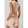 imageQINSEN Womens Crewneck Twist Front Sleeveless Crop Top Tank Drawstring Shorts Casual 2PCS Lounge SetsApricot