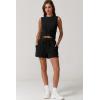 imageQINSEN Womens Crewneck Twist Front Sleeveless Crop Top Tank Drawstring Shorts Casual 2PCS Lounge SetsBlack