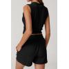 imageQINSEN Womens Crewneck Twist Front Sleeveless Crop Top Tank Drawstring Shorts Casual 2PCS Lounge SetsBlack