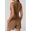 imageQINSEN Womens Crewneck Twist Front Sleeveless Crop Top Tank Drawstring Shorts Casual 2PCS Lounge SetsGolden Brown