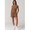imageQINSEN Womens Crewneck Twist Front Sleeveless Crop Top Tank Drawstring Shorts Casual 2PCS Lounge SetsGolden Brown