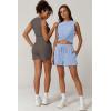 imageQINSEN Womens Crewneck Twist Front Sleeveless Crop Top Tank Drawstring Shorts Casual 2PCS Lounge SetsOrganic Gray