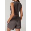 imageQINSEN Womens Crewneck Twist Front Sleeveless Crop Top Tank Drawstring Shorts Casual 2PCS Lounge SetsOrganic Gray