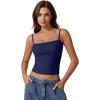 imageQINSEN Womens Double Lined Basic Tank Top Adjustable Spaghetti Straps Sleeveless Camisole ShirtsEstate Blue