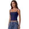 imageQINSEN Womens Double Lined Basic Tank Top Adjustable Spaghetti Straps Sleeveless Camisole ShirtsEstate Blue