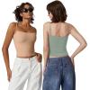 imageQINSEN Womens Double Lined Basic Tank Top Adjustable Spaghetti Straps Sleeveless Camisole ShirtsGreen