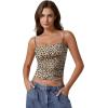 imageQINSEN Womens Double Lined Basic Tank Top Adjustable Spaghetti Straps Sleeveless Camisole ShirtsLeopard Print