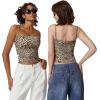 imageQINSEN Womens Double Lined Basic Tank Top Adjustable Spaghetti Straps Sleeveless Camisole ShirtsLeopard Print