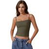 imageQINSEN Womens Double Lined Basic Tank Top Adjustable Spaghetti Straps Sleeveless Camisole ShirtsOlive Green