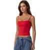 imageQINSEN Womens Double Lined Basic Tank Top Adjustable Spaghetti Straps Sleeveless Camisole ShirtsRed