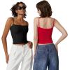 imageQINSEN Womens Double Lined Basic Tank Top Adjustable Spaghetti Straps Sleeveless Camisole ShirtsRed