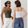 imageQINSEN Womens Double Lined Basic Tank Top Adjustable Spaghetti Straps Sleeveless Camisole ShirtsWhite