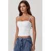 imageQINSEN Womens Double Lined Basic Tank Top Adjustable Spaghetti Straps Sleeveless Camisole ShirtsWhite