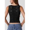 imageQINSEN Womens Lace Trim Square Neck Sleeveless Tank Tops DoubleLayer Slim Fit T Shirt Crop TopsBlack