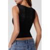 imageQINSEN Womens Lace Trim Square Neck Sleeveless Tank Tops DoubleLayer Slim Fit T Shirt Crop TopsBlack
