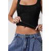 imageQINSEN Womens Lace Trim Square Neck Sleeveless Tank Tops DoubleLayer Slim Fit T Shirt Crop TopsBlack