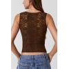 imageQINSEN Womens Lace Trim Square Neck Sleeveless Tank Tops DoubleLayer Slim Fit T Shirt Crop TopsChestnut