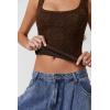 imageQINSEN Womens Lace Trim Square Neck Sleeveless Tank Tops DoubleLayer Slim Fit T Shirt Crop TopsChestnut