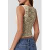 imageQINSEN Womens Lace Trim Square Neck Sleeveless Tank Tops DoubleLayer Slim Fit T Shirt Crop TopsKhaki