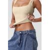 imageQINSEN Womens Lace Trim Square Neck Sleeveless Tank Tops DoubleLayer Slim Fit T Shirt Crop TopsKhaki