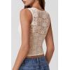 imageQINSEN Womens Lace Trim Square Neck Sleeveless Tank Tops DoubleLayer Slim Fit T Shirt Crop TopsOffwhite