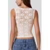 imageQINSEN Womens Lace Trim Square Neck Sleeveless Tank Tops DoubleLayer Slim Fit T Shirt Crop TopsOffwhite