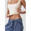 imageQINSEN Womens Lace Trim Square Neck Sleeveless Tank Tops DoubleLayer Slim Fit T Shirt Crop TopsOffwhite