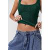 imageQINSEN Womens Lace Trim Square Neck Sleeveless Tank Tops DoubleLayer Slim Fit T Shirt Crop TopsPine Green